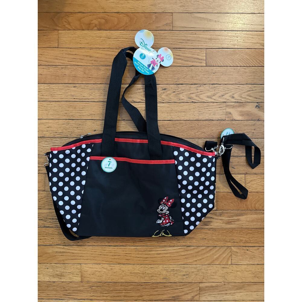 Disney Baby Minnie Mouse Diaper Bag 5 Piece Set Black Polka Dot Tote